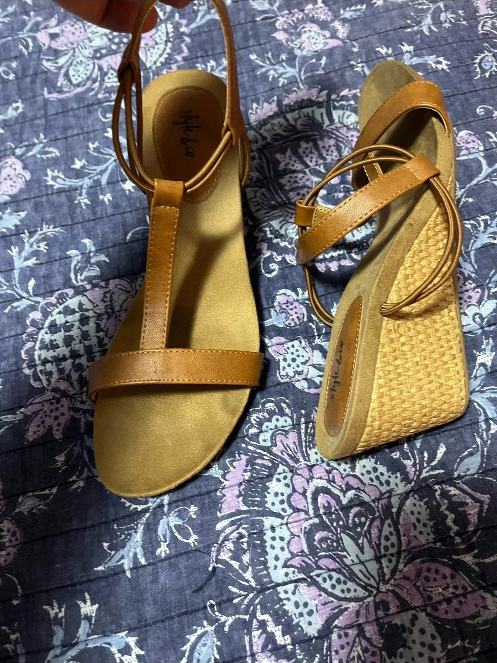 Women’s Tan Wedge Sandals - Casual T-Strap Style